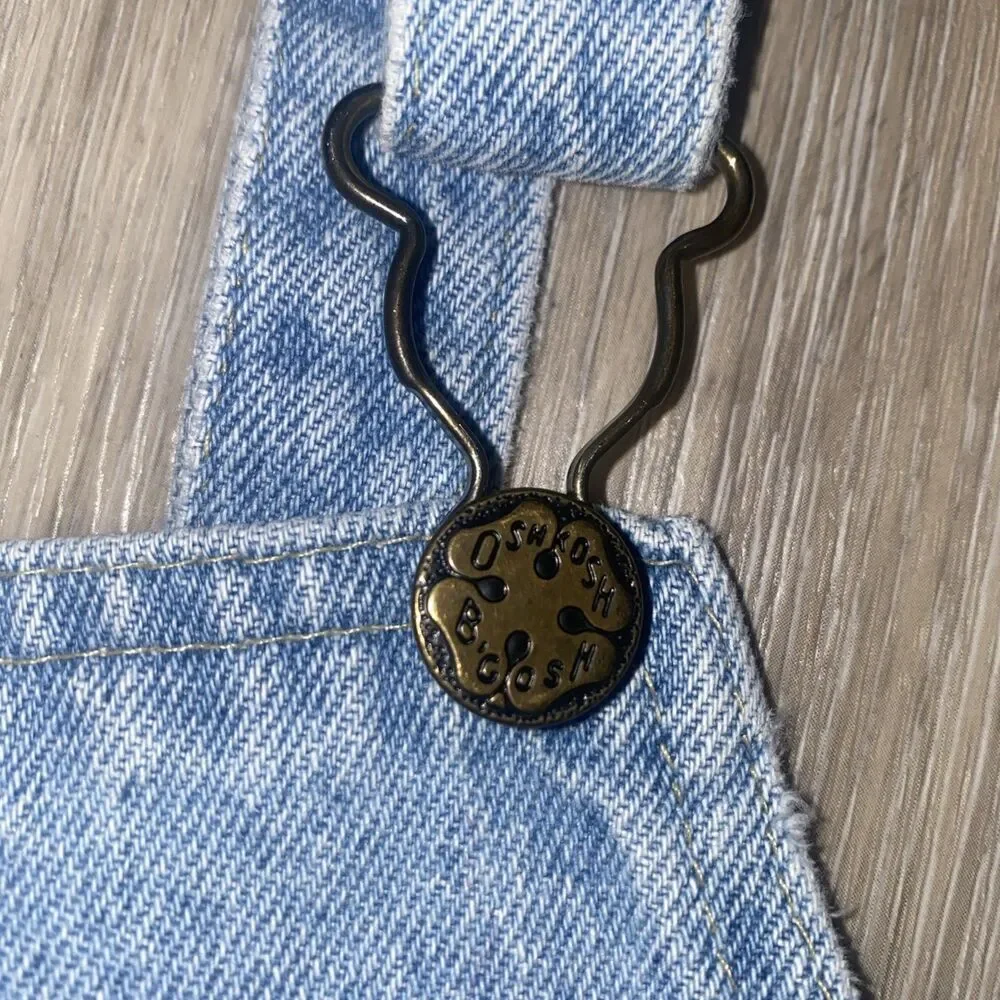 VTG OshKosh B’gosh Overalls 4T Pink Patch Snap Leg Blue Denim Bib Pants Toddler